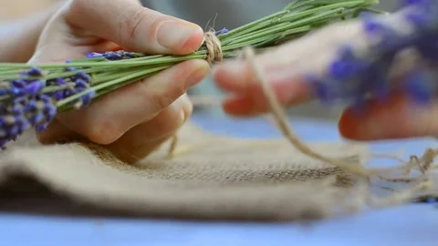 Making a fresh lavender bouquet Stock Footage 198364161
