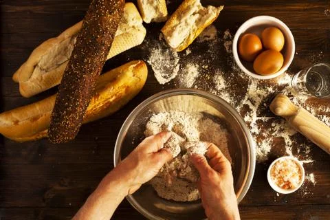Making fresh organic bread in kitchen Stock Photos