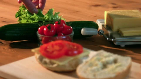 Making A Fresh Ploughman's Roll In Kitchen Stock Footage 62432689