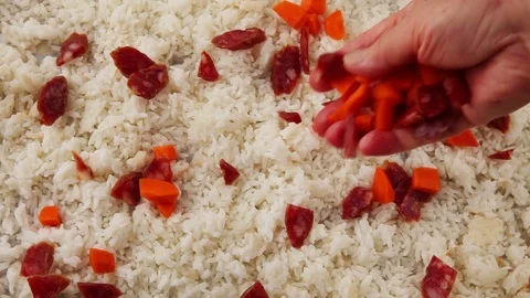 Making fried rice on sheet pan Stock Footage 93001545