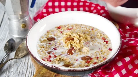 Making granola flakes breakfast 스톡 동영상 169587340