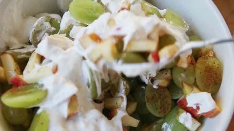 Making grape salad with creamy dressing Stock Footage 102739197