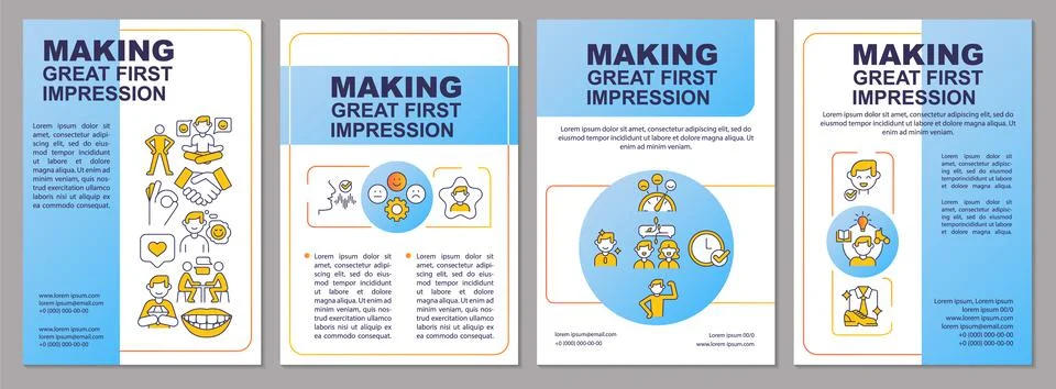 Making great first impression blue brochure template 스톡 일러스트