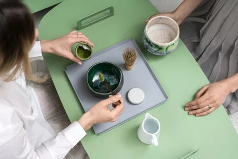 Making of green matcha tea Stock-Fotos