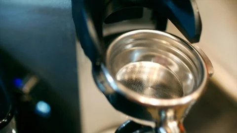 Making Ground Coffee with Coffee Grinder. Coffee machine. Stock Footage 90166462