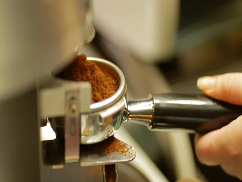 Making ground coffee with grinder, close-up Stock Footage 71293465