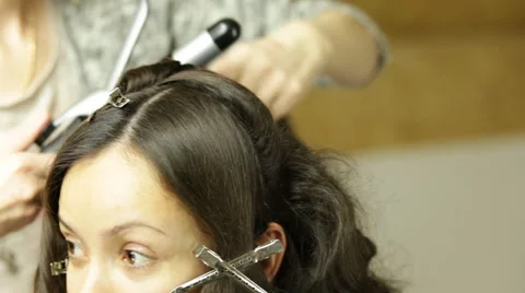 Making hair process. Pin-curl Stock Footage 63045411