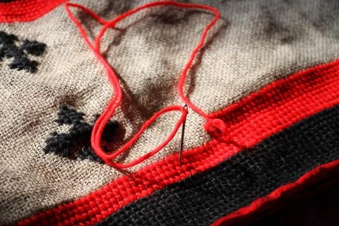 Making a handmade mat. Stock Photos