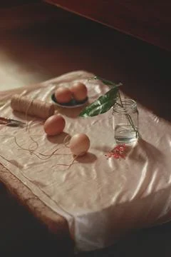 Making handmade rustic easter eggs decor that are zero waste and eco-friendly Stock Photos
