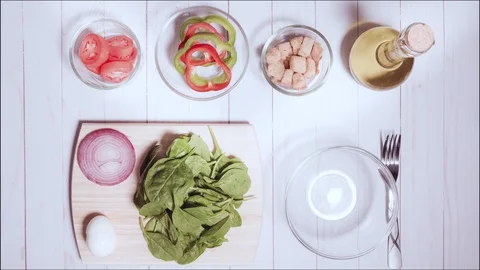 Making a Healthy Salad, Stop Motion Animation, 4K Stock Footage 95451528