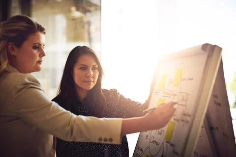 Making her ideas visual. two young colleagues brainstorming with mindmaps in the Stock-Fotos