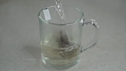 Making herbal tea with teabag in transparent mug. Slow motion Stock Footage 104495140