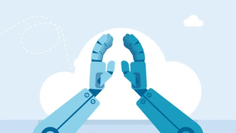 Making high five sign, clapping, cooperation of one robot with another. Working Stock Footage 335645113