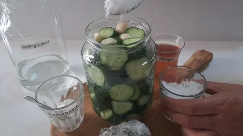 Making Homemade Pickled Cucumbers Process Stock Footage 345602383
