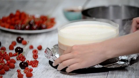 Making homemade Three Chocolate Mousse cake. Stock Footage 95410975