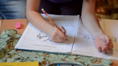 Making homework.  Children learning at home. Children education Stock Footage 81417135