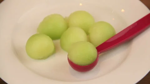 Making Honeydew Melon Balls Stock Footage 67825921