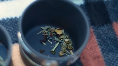 Making hot herbal tea at halt Video stock 81768045
