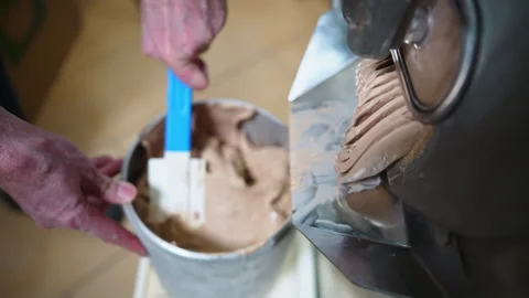 Making ice cream with a batch freezer machine Stock Footage 267020295