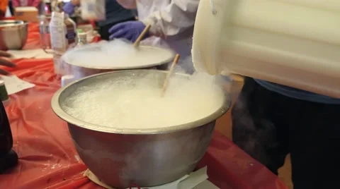 Making ice cream with liquid nitrogen at a science fair. Stock Footage 50030971