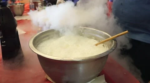 Making ice cream with liquid nitrogen at a science fair. Stock Footage 50031398