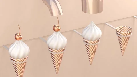 Making an ice-cream with waffle cones looped 3D animation 4K Stock Footage 188560055