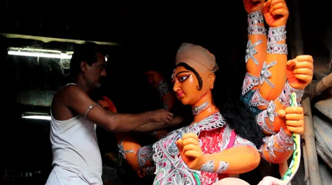 Making Idols of Durga Stock Footage 31330847