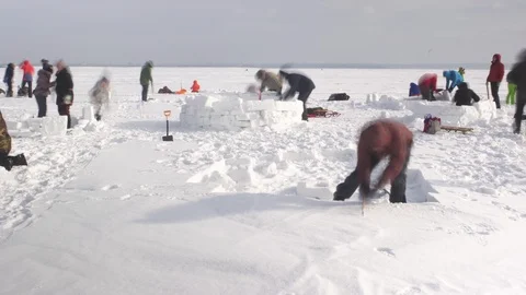 Making igloo timelapse Stock Footage 107277483