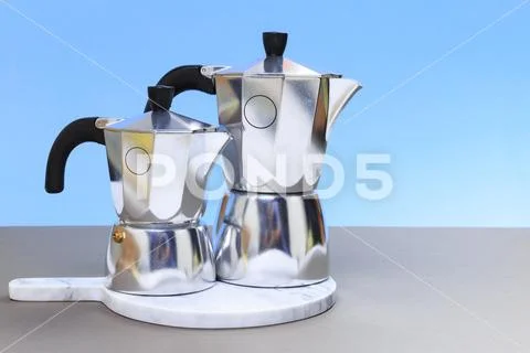 Making Italian coffee tradition by moka pot. Space for text, horizontal Stock Photos