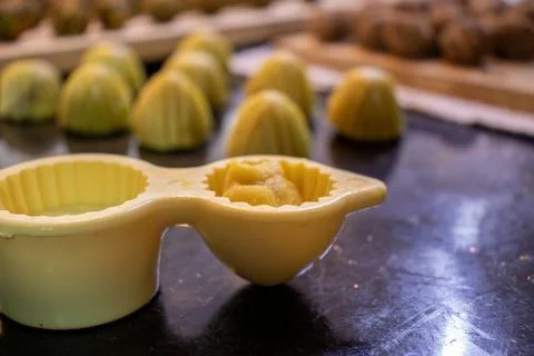 Making keto eid kahk using almond dough pistachio filling and walnut filling Stock Photos