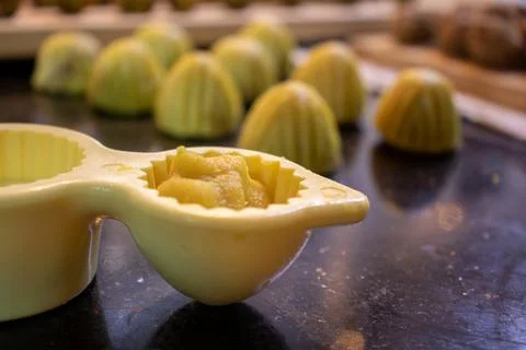 Making keto eid kahk using almond dough pistachio filling and walnut filling Stock Photos