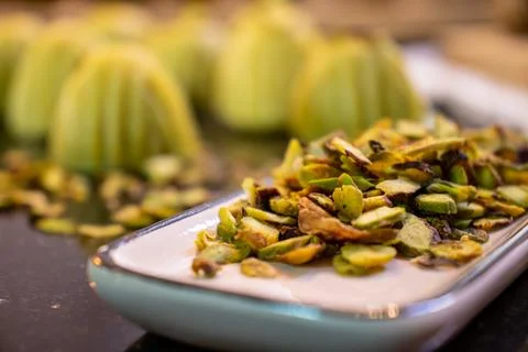 Making keto eid kahk using almond dough pistachio filling Stock Photos