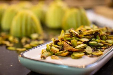 Making keto eid kahk using almond dough pistachio filling Stock Photos