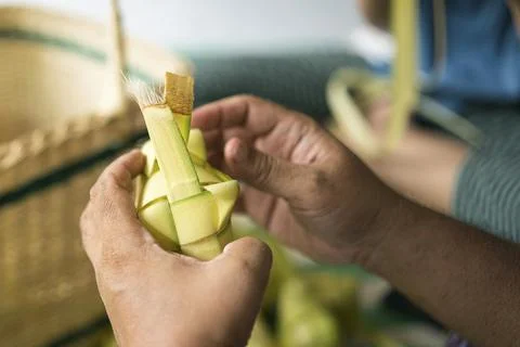 Making the ketupat Stock Photos