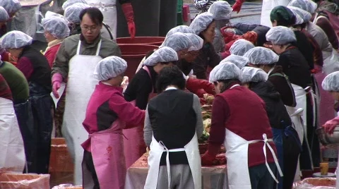 Making Kimchi fermented cabbage Stock Footage 291366