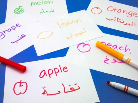 Making Language Flash Cards; Arabic Stock Photos