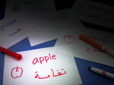 Making Language Flash Cards; Arabic Stock Photos