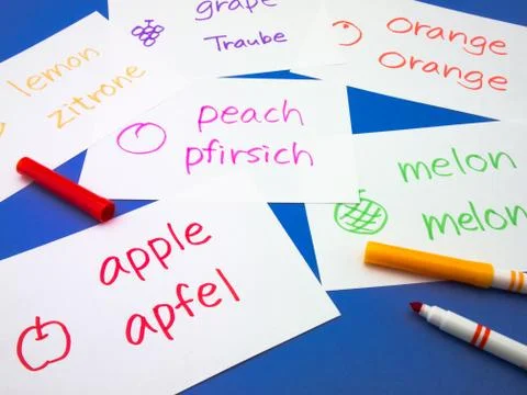 Making Language Flash Cards; German Stock Photos