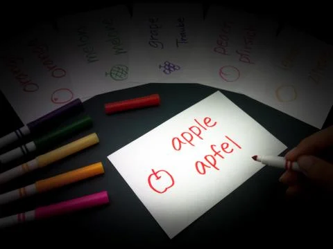 Making Language Flash Cards; German Stock Photos