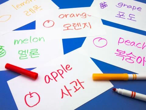 Making Language Flash Cards; Korean Stock Photos