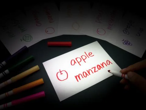 Making Language Flash Cards; Spanish Stock Photos