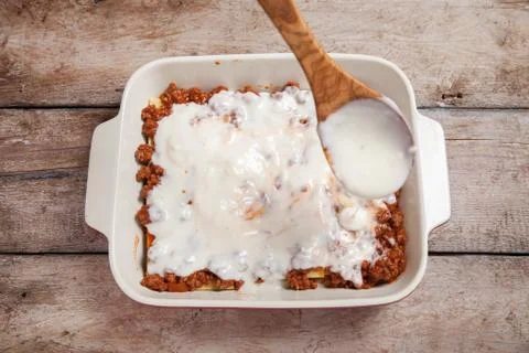 Making Lasagna Bolognese Stock Photos