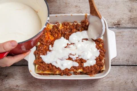 Making Lasagna Bolognese Stock Photos