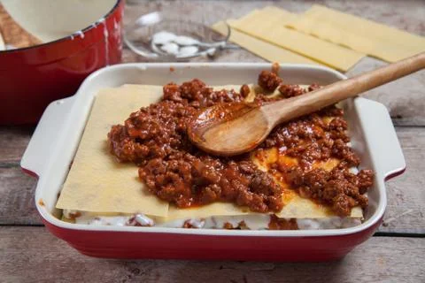 Making Lasagna Bolognese Stock Photos