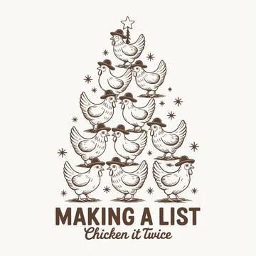 Making a list chicken it twice funny christmas tshirt design holiday farm a.. Illustrazione stock