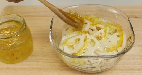 Making lotus root and citron marmalade Stock Footage 120111246