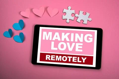 Making Love Remotely. Relationships, data security, trust and technology concept Stock Photos
