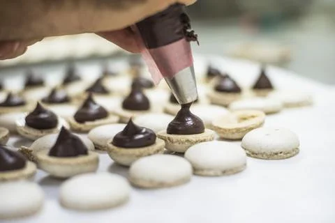 Making macarons at pastry Stock Photos