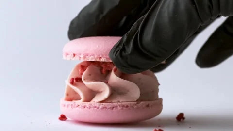 Making macaroon dessert process on the white background Stock Footage 297778047