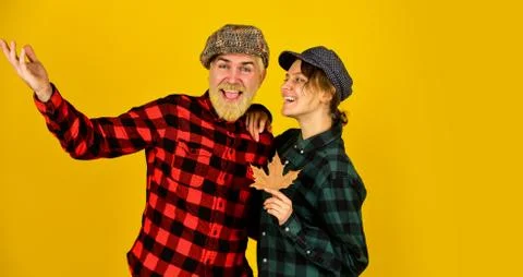 Making maple syrup. Canada. falling leaves, autumn floral elements. bearded man Stock Photos